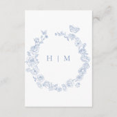 Elegante blauwe Chinoiserie Bird Crest bruiloft de Informatiekaartje (Achterkant)