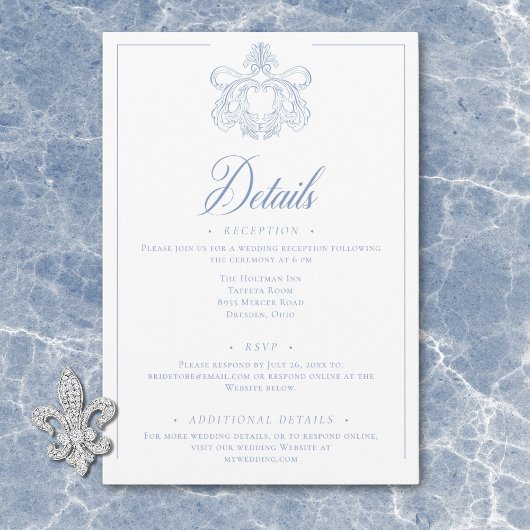 Elegante blauwe Chinoiserie Bird Crest bruiloft de Informatiekaartje