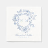 Elegante blauwe Chinoiserie Bird Crest bruiloft Servet (Voorkant)