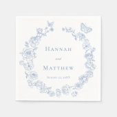 Elegante blauwe Chinoiserie Bird Crest bruiloft Servet (Voorkant)