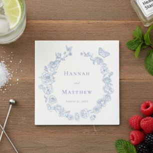 Elegante blauwe Chinoiserie Bird Crest bruiloft Servet