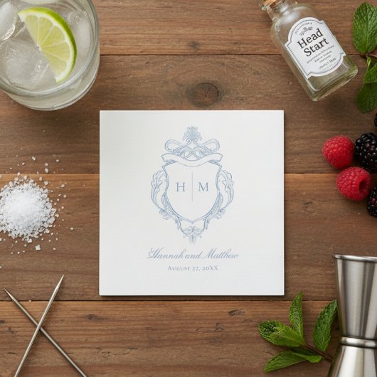 Elegante blauwe Chinoiserie Bird Crest bruiloft Servet