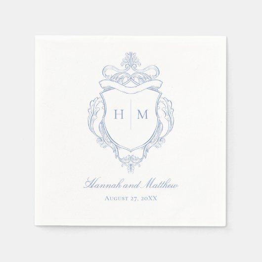 Elegante blauwe Chinoiserie Bird Crest bruiloft Servet (Voorkant)