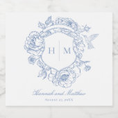 Elegante blauwe Chinoiserie Bird Crest bruiloft Sparkling Wijnetiket (Enkel label)