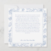 Elegante Blauwe Chinoiserie Bird & Crest Wedding Bedankkaart (Achterkant)