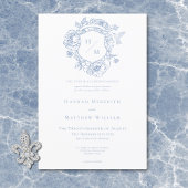 Elegante Blauwe Chinoiserie Bird & Crest Wedding Kaart