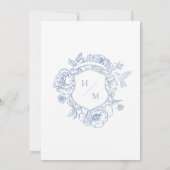 Elegante Blauwe Chinoiserie Bird & Crest Wedding Kaart (Achterkant)