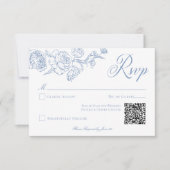 Elegante Blauwe Chinoiserie Bird & Crest Wedding Q RSVP Kaartje (Voorkant)
