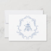 Elegante Blauwe Chinoiserie Bird & Crest Wedding Q RSVP Kaartje (Achterkant)