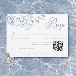 Elegante Blauwe Chinoiserie Bird & Crest Wedding Q RSVP Kaartje
