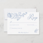 Elegante Blauwe Chinoiserie Bird & Crest Wedding RSVP Kaartje (Voorkant)
