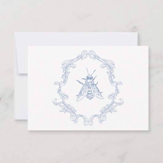 Elegante Blauwe Chinoiserie Bird & Crest Wedding RSVP Kaartje (Achterkant)