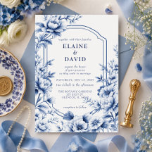 Elegante blauwe chinoiserie bloem botanische bruil
