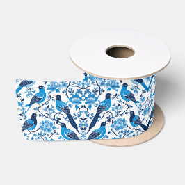 Elegante blauwe chinoiserie bloemachtige bruilofts satijnen lint