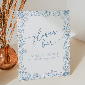 Elegante Blauwe Chinoiserie Bloemenbar Maak een Bo Reclamebord Met Voetstuk