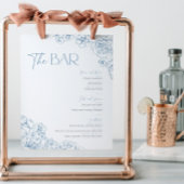 Elegante Blauwe Chinoiserie Bloemenbar Menu Cockta Reclamebord Met Voetstuk