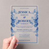 Elegante  Blauwe Chinoiserie Bloemenbruiloft Acryl Uitnodigingen (Insitu (Draagbaar))