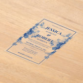 Elegante  Blauwe Chinoiserie Bloemenbruiloft Acryl Uitnodigingen (Laagn)