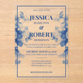 Elegante  Blauwe Chinoiserie Bloemenbruiloft Acryl Uitnodigingen (Voorkant)