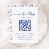 Elegante Blauwe Chinoiserie Bloemenbruiloft QR-cod RSVP Kaartje
