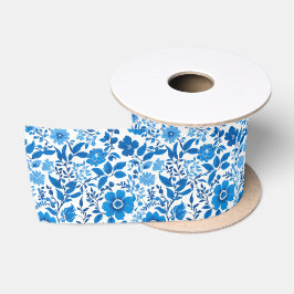 Elegante blauwe chinoiserie bloemige bruidsdouche satijnen lint