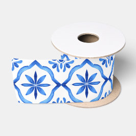 Elegante blauwe chinoiserie bloemige bruidsdouche satijnen lint