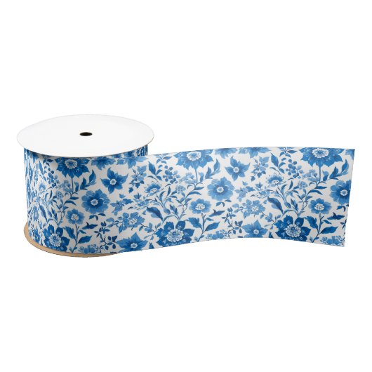 Elegante blauwe chinoiserie bloemige bruidsshowers satijnen lint (Spoel)