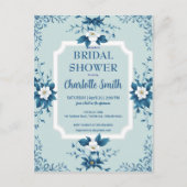 Elegante blauwe chinoiserie bloemrijke bruidsdouch briefkaart (Voorkant)