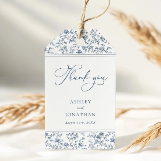 Elegante Blauwe Chinoiserie Bruiloft Cadeaulabel