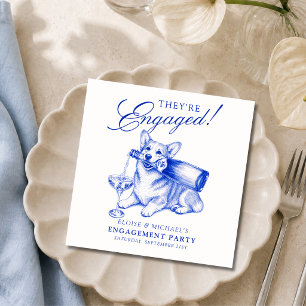 Elegante Blauwe Chinoiserie Corgi Verlovingsfeest Servet