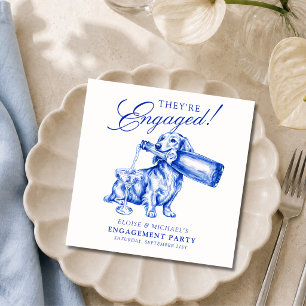 Elegante Blauwe Chinoiserie Dachshund Verlovingsfe Servet