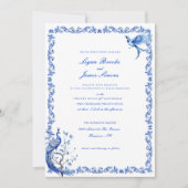 Elegante Blauwe Chinoiserie Huwelijksuitnodiging Kaart (Voorkant)