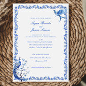 Elegante Blauwe Chinoiserie Huwelijksuitnodiging Kaart