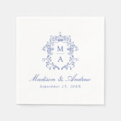 Elegante Blauwe Chinoiserie Monogram Crest bruilof Servet (Voorkant)