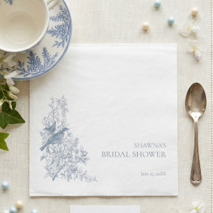 Elegante Blauwe Chinoiserie Natuur Vogel Bruidsdou Servet