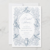 Elegante Blauwe Chinoiserie Natuur & Vogeldouche Kaart (Voorkant)