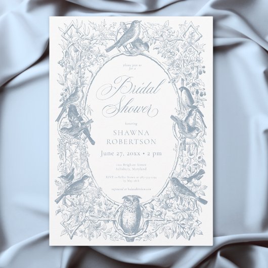 Elegante Blauwe Chinoiserie Natuur & Vogeldouche Kaart