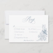 Elegante Blauwe Chinoiserie Natuur & Vogels Weddin RSVP Kaartje (Voorkant)