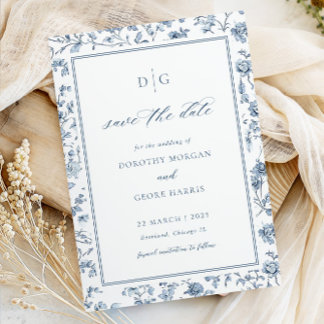 Elegante blauwe chinoiserie platte save the date k