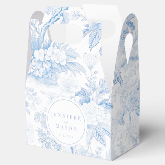 Elegante Blauwe Chinoiserie Porseleinen bruiloft Bedankdoosjes (Geopend)