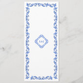 Elegante Blauwe chinoiserie Script Wedding Menu (Achterkant)