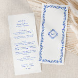 Elegante Blauwe chinoiserie Script Wedding Menu<br><div class="desc">Elegante Blauwe chinoiserie Script Wedding Menu</div>