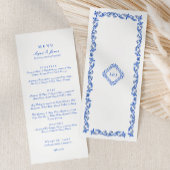 Elegante Blauwe chinoiserie Script Wedding Menu
