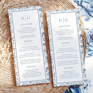 Elegante blauwe chinoiserie trouwmenu menu