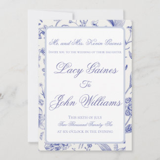Elegante blauwe chinoiserie trouwuitnodiging  kaart