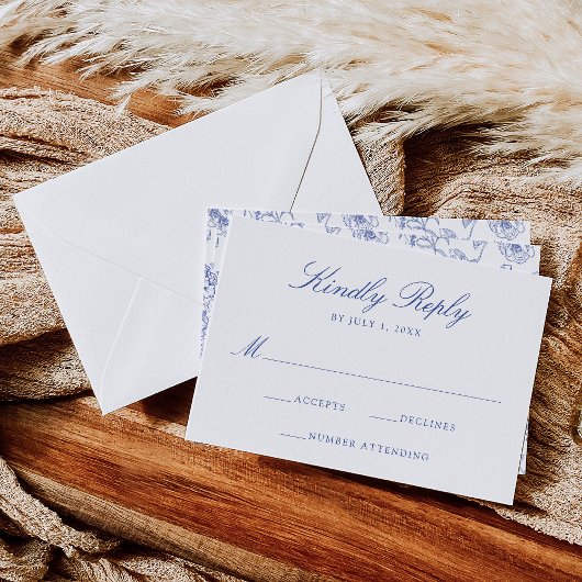 Elegante Blauwe Chinoiserie Victoriaanse Bloemenui RSVP Kaartje