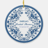 Elegante blauwe chinoiserie Victoriaanse Chinese b Keramisch Ornament (Achterkant)