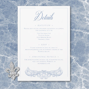 Elegante Blauwe Chinoiserie Vogel Kam Wedding Deta Informatiekaartje