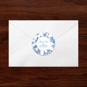 Elegante Blauwe Chinoiserie Wedding Favoriet Ronde Sticker