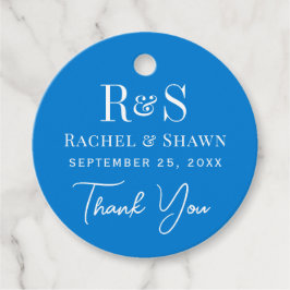 Elegante blauwe chique moderne monogram bruiloft bedankjes labels